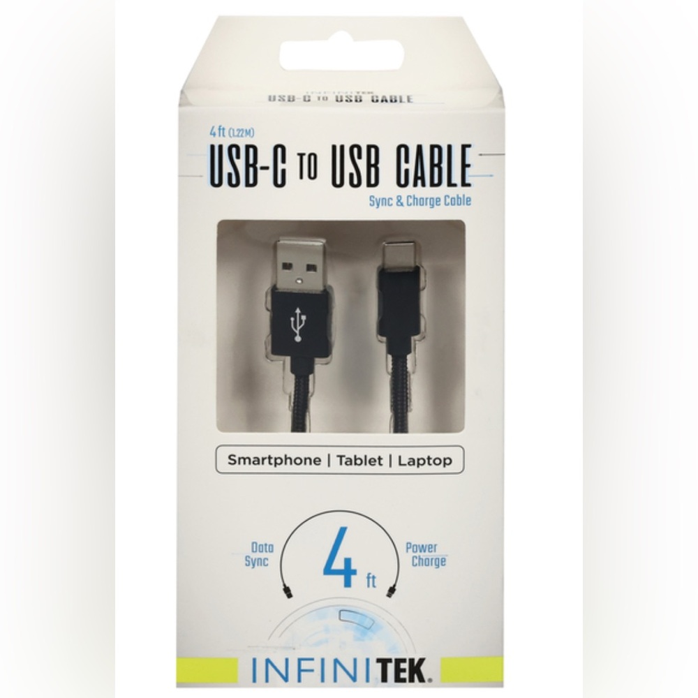 Infinitek Cable, Data Sync & Power Charge, USB-C to USB A, 4 Feet